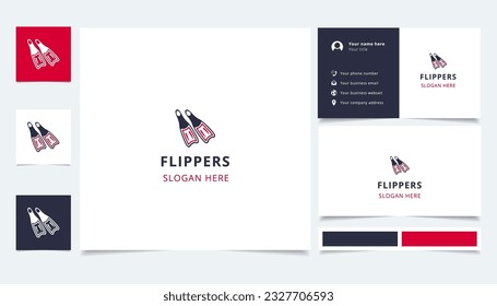 Flippers logo design with editable slogan. Branding book and business card template.
