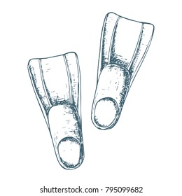 Flippers on white background, cartoon illustration of beach accessories for summer holidays. Vector