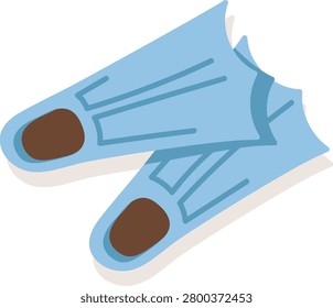 Flippers pair angled with foot pockets and blade ribs in a clean cartoon style. Symbol of travel, adventure, diving, snorkel sport, and holiday leisure. Cartoon vector illustration.