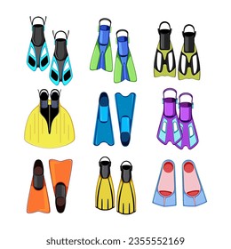 flippers set cartoon. swim fin, scuba diver, fins beach flippers sign. isolated symbol vector illustration