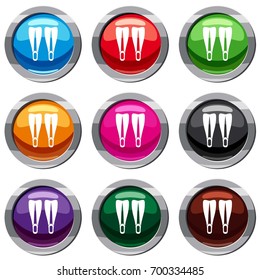 Flippers set icon isolated on white. 9 icon collection vector illustration