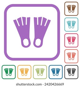 Flippers simple icons in color rounded square frames on white background