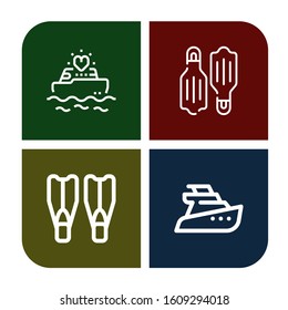 flippers simple icons set. Contains such icons as Yatch, Flippers, can be used for web, mobile and logo