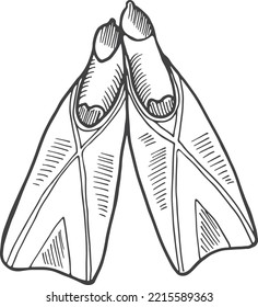 Flippers sketch. Diving equipment. Underwater swimming icon