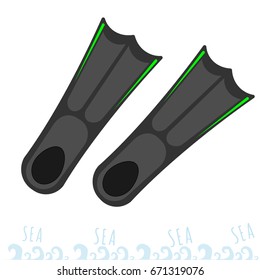 Flippers for snorkeling. Rest on the sea. Equipment for the diver
