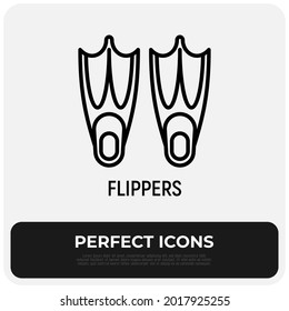Flippers thin line icon. Modern vector illustration of snorkeling equipment.