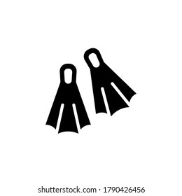 Icono vectorial de las zanjas. Señales de aletas de buceo. Tiras de goma para el símbolo de natación. Material de buceo logotipo simple negro sobre blanco. Material de submarinismo. Deporte extremo. Deporte 
