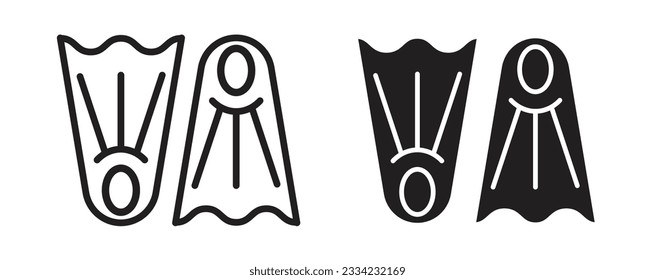 Flossen Vektorsymbol-Set. Taucher unter Wasser schwimmen Schwimmflossen Vektorsymbol. 