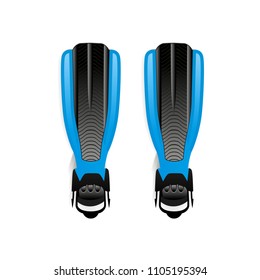 Flippers vector illustration isolated on white. Blue realistics fins