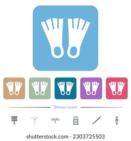 Flippers white flat icons on color rounded square backgrounds. 6 bonus icons included