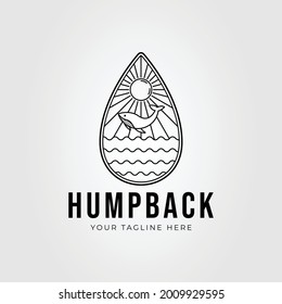 flipping humpback whale on ocean line art logo vector illustration design