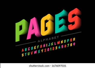 Flipping pages style font design, alphabet letters and numbers vector illustration