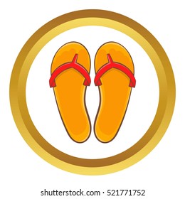 Flips flops vector icon in golden circle, cartoon style isolated on white background