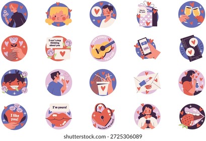 Flirt Y Expresiones De Amor Ilustraciones Ilustración vectorial. Plantilla de diseño de símbolos de ilustración para elemento de interfaz de usuario móvil de Web.