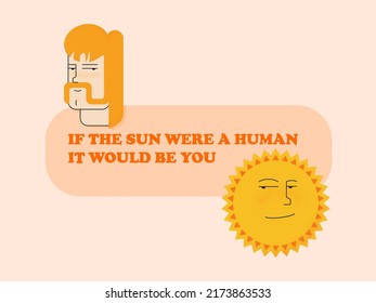 Flirt postcard - If the Sun where a human it would be you. Readheaded man with the Sun. Be my valentine card