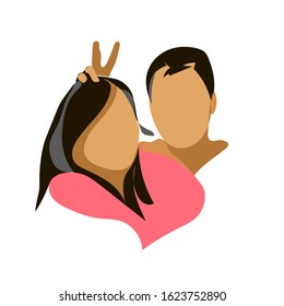 Flirtation vector flat bright color illustration. Valentines day illustration with african women and man. Love minimalist print. 