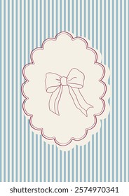 Flirtatious bow poster. Vector postcard design. Cute vintage flat ribbon bow illustration card. 