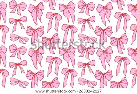 Flirtatious coquette bow seamless pattern in pretty pink - cute vintage ribbon repeat for girly backgrounds, wallpapers, or Valentine s designs. Delicate feminine aesthetic bows.
