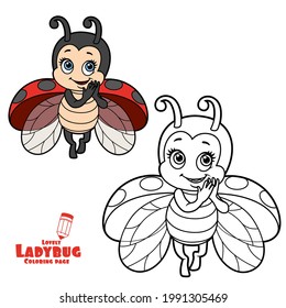 Flirtatious fly little ladybug color variation for coloring page isolated on white background]