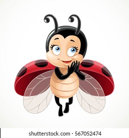 Flirtatious fly little ladybug on a white background