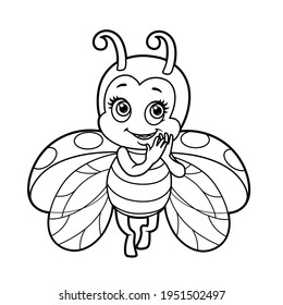 Flirtatious fly little ladybug outline for coloring page isolated on white background