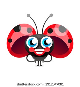 Flirtatious Flying Little Ladybug On White Background Vector Illustration