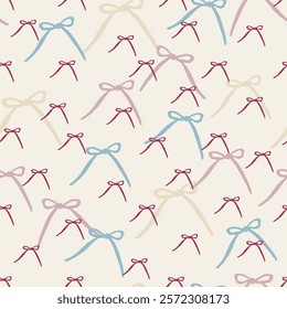 Flirtatious girly ribbon bows vector coquette trendy pattern. Seamless pattern for wallpaper, textile design, scrapbooking