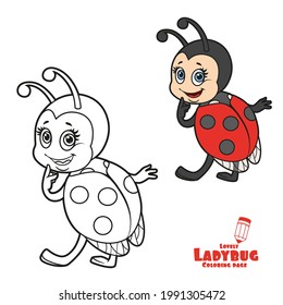 Flirtatious little ladybug looks over his shoulder while color variation for coloring page isolated on white background