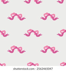 Flirtatious pattern with pink ribbon bows on transparent background. Vector coquette hand drawn illustrations. Trendy seamless pattern 