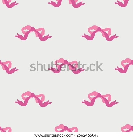Flirtatious pattern with pink ribbon bows on transparent background. Vector coquette hand drawn illustrations. Trendy seamless pattern 