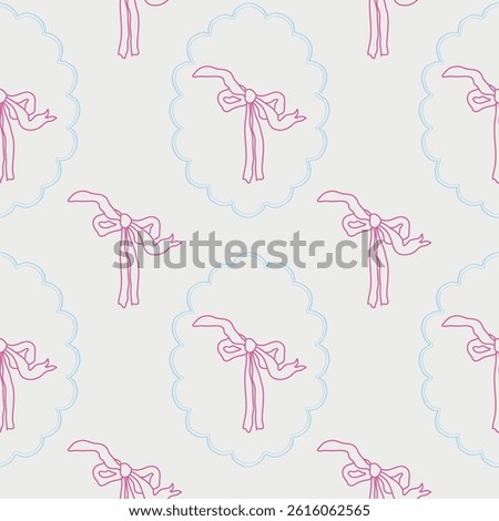 Flirtatious pattern with pink ribbon bows. Vector coquette hand drawn illustrations. Trendy seamless pattern for birthday, celebrations decor. Textile design. 