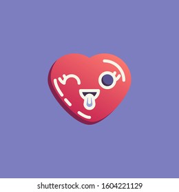 Flirting heart shape emoticon flat icon, vector sign, Winking Face With Tongue emoji colorful pictogram. Symbol, logo illustration. Flat style design