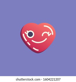 Flirting heart shape emoticon flat icon, vector sign, Winking heart face emoji colorful pictogram. Symbol, logo illustration. Flat style design