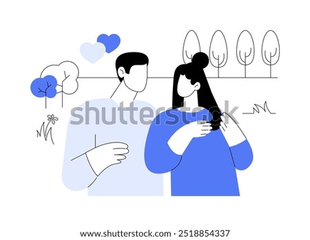 Flirting isolated cartoon vector illustrations. Smiling boy flirting with shy girl, student first love, happy life moments, romantic relationship, couple leisure time together vector cartoon.