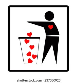 flirting man becomes a good man, by dropping many hearts on the bin, creative design.