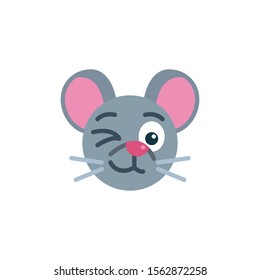 Flirting mouse face emoji flat icon, vector sign, Winking rat emoticon colorful pictogram isolated on white. Symbol, logo illustration. Flat style design