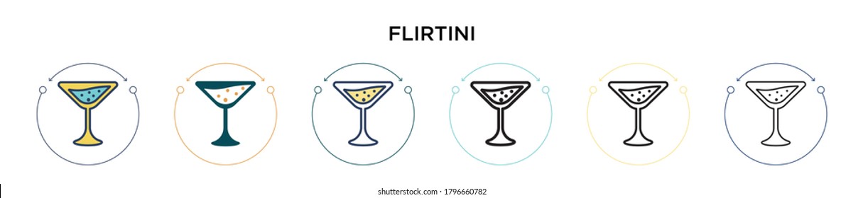 Flirtini Icon in gefüllt, dünne Linie, Umriss und Strich Stil. Vektorgrafik von zwei farbigen und schwarzen flirtinischen Vektorgrafiken-Designs kann für mobile, i, i, web-basierte