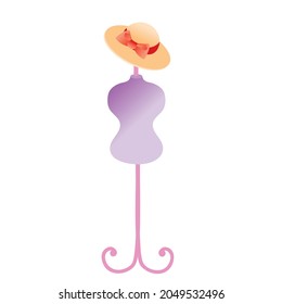 a flirty female hat hanging on a tailor's mannequin, isolated object on white background, vector illustration, eps