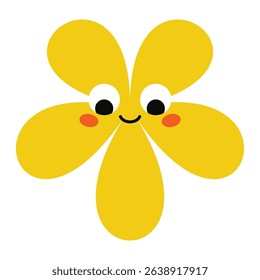 Flirty flower character with dreamy eyes and a playful smile. A colorful and minimal cartoon design full of charm.