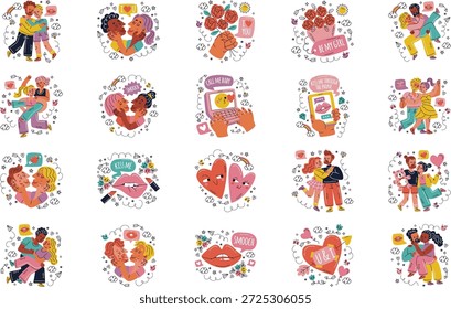 Expresiones Coquetas Y Románticas Ilustraciones Ilustración vectorial. Plantilla de diseño de símbolos de ilustración para elemento de interfaz de usuario móvil de Web.