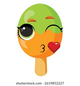 Flirty two-toned ice cream character with a wink Kissing frozen treat illustration