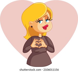 
Flirty Woman Making Heart Sign Vector Cartoon Illustration. Happy flirty girlfriend showing seductive gesture
