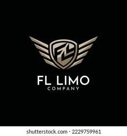 Vector de logotipo de letras FLL o FL con blindaje y alas, perfecto para cualquier negocio relacionado con logotipos.