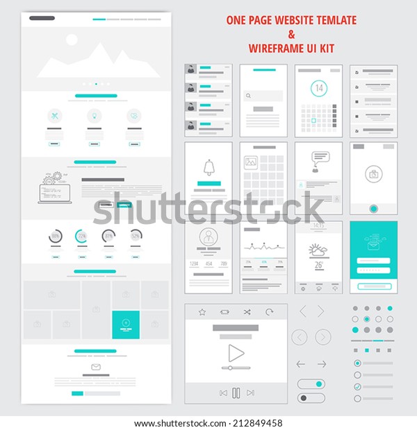 Fllat responsive one page website template and\
mobile app wireframe kit.\
Vector