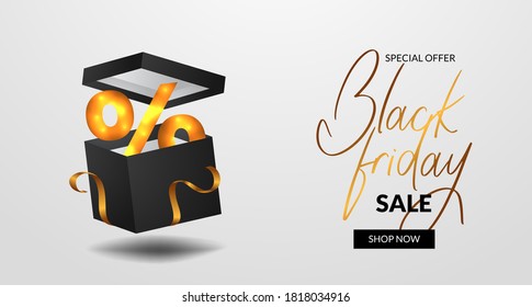 float 3d open box percentage present for black friday sale offer discount for elegant and luxury template poster banner