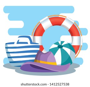 float with ball and hat with purse in the vacation