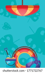 float ball sand bucket and umbrella design, Summer vacation tropical relaxation outdoor nature tourism relax lifestyle and paradise theme Vector illustration