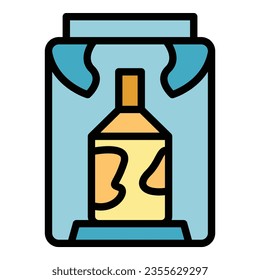 Vector de contorno del icono del frasco flotante. Producción de fábrica. Color de proceso plano