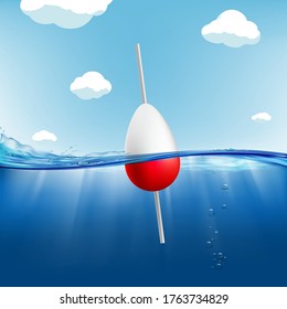 Float or buoy on a water surface with waves. Natural landscape. Vector illustration.