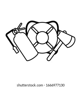 float with fire extinguisher and itches on white background vector illustration design